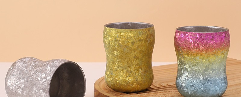 Ice-Crystal Tumbler Pair — pure titanium drinkware by Tivarol